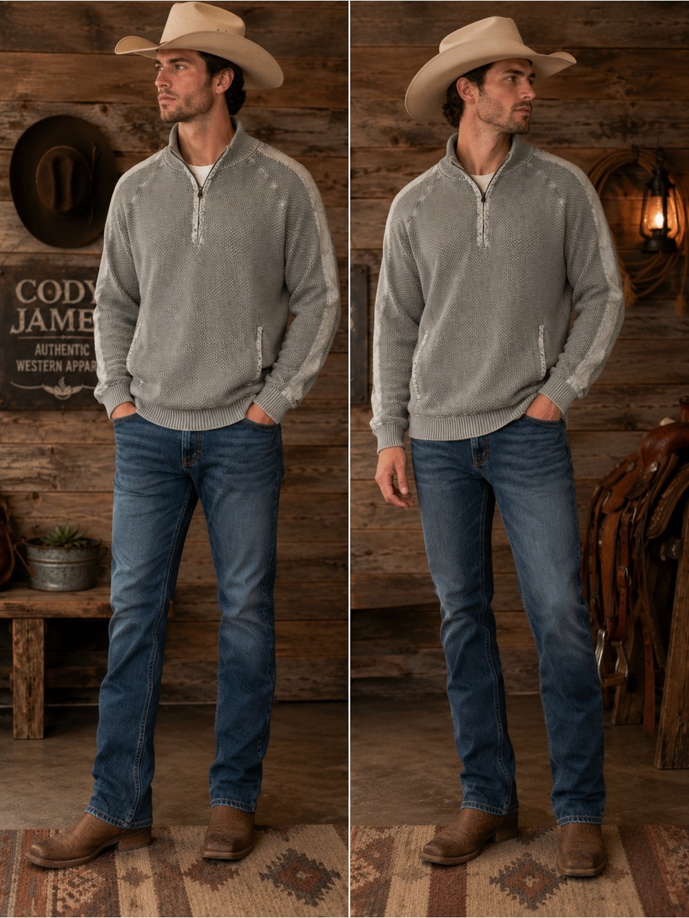 Cody James Grey Waffle-Stitch Knit 1/4 Zip Pullover Mens Size L